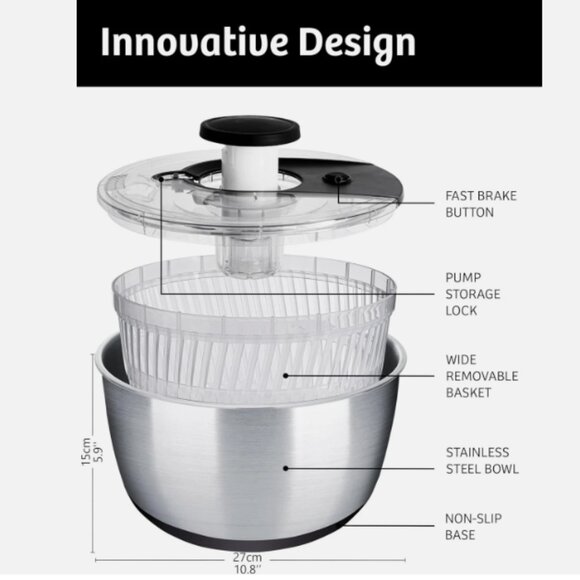 Cook's large stainless steel salad spinner.  ( new with box) - Picture 10 of 11